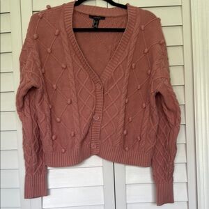 Forever 21 Pink Cropped Cable Knit Cardigan